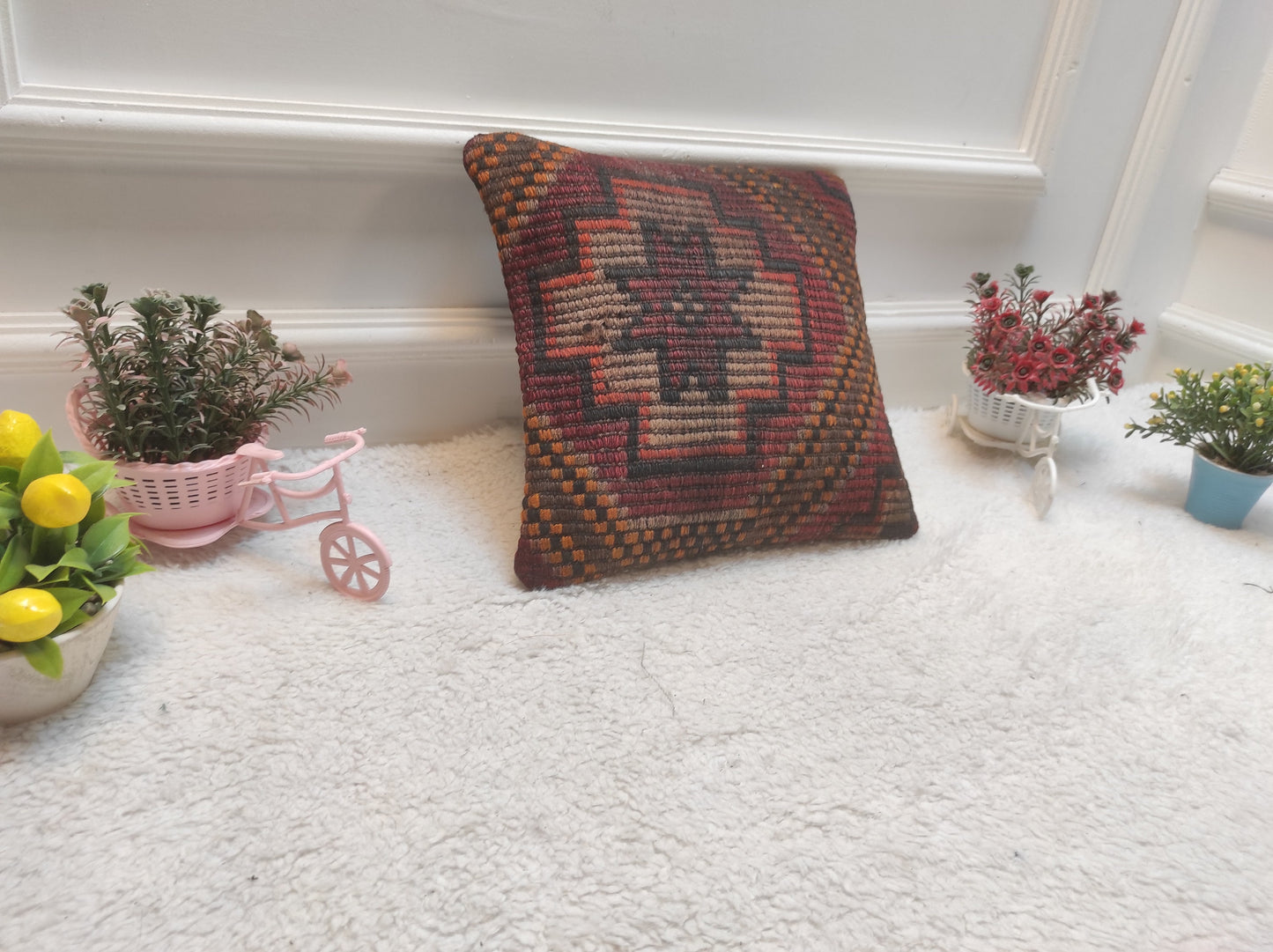 Handmade Kilim Pillow Cover: Organic Wool Throw Pillow, 12x12 inch