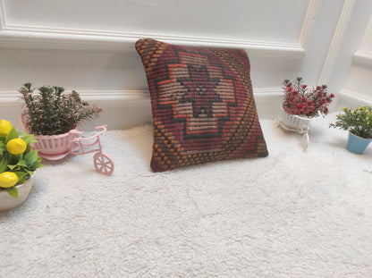 Handmade Kilim Pillow Cover: Organic Wool Throw Pillow, 12x12 inch
