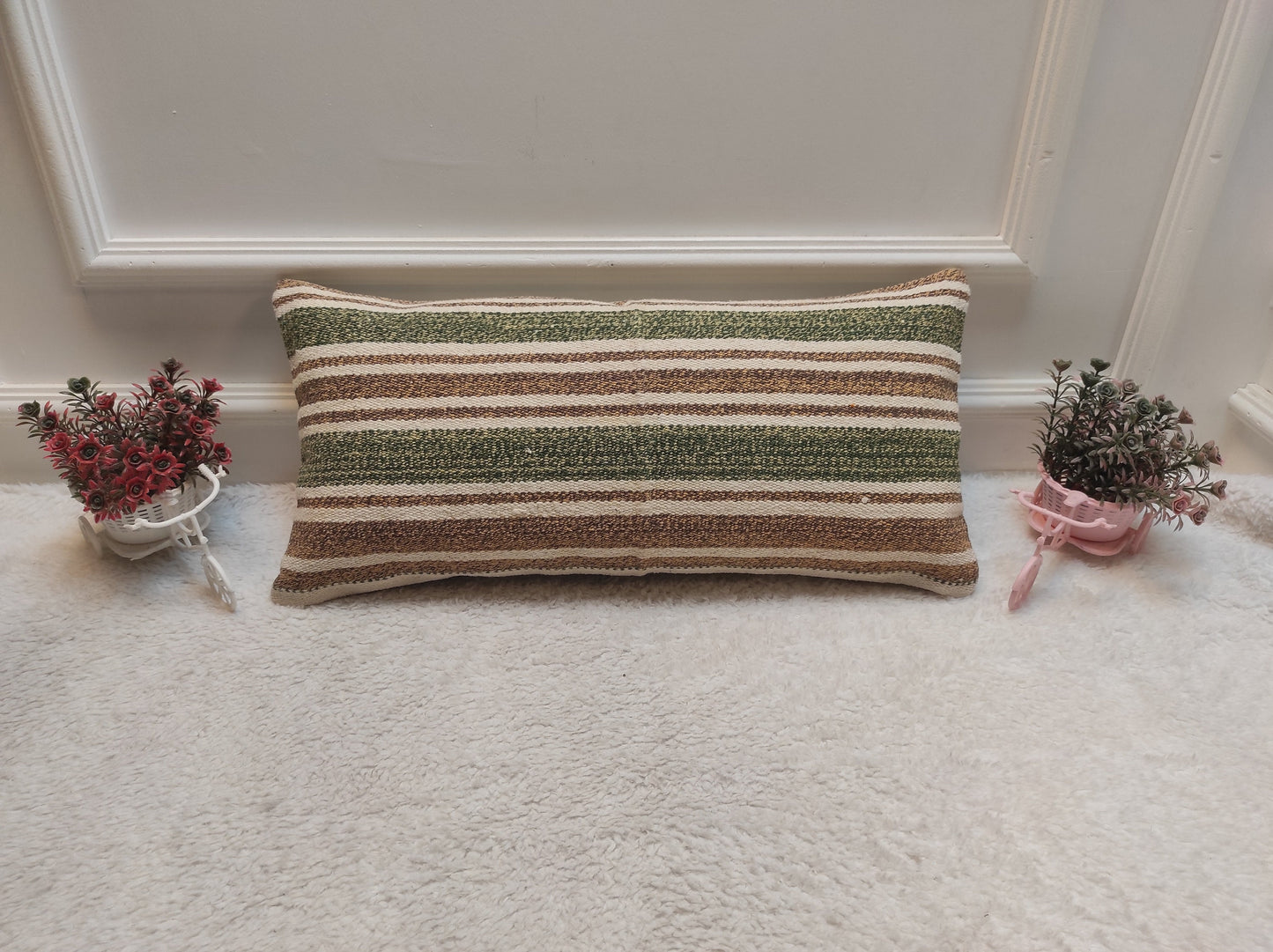Handmade Kilim Lumbar Pillow Cover: Upcycled Woven Rug, 12x24 inch