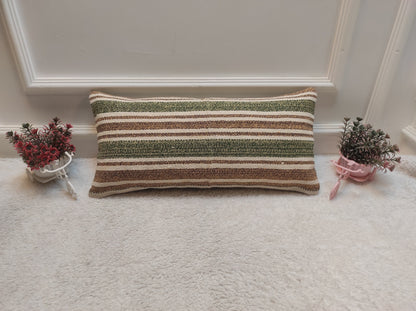 Handmade Kilim Lumbar Pillow Cover: Upcycled Woven Rug, 12x24 inch