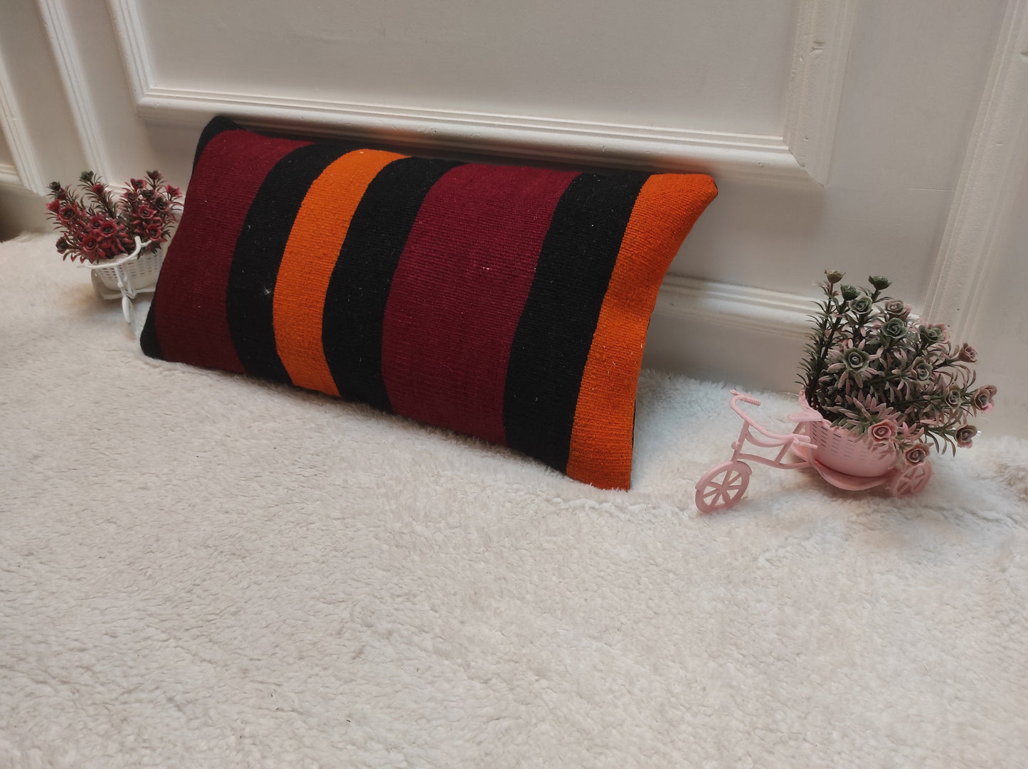 Handmade Kilim Pillow Cover: Upcycled Woven Rug, Ethnic Striped Pillowcase (12x24 inc)