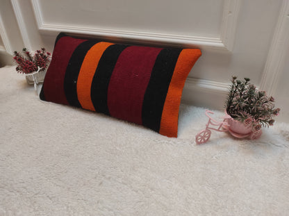 Handmade Kilim Pillow Cover: Upcycled Woven Rug, Ethnic Striped Pillowcase (12x24 inc)