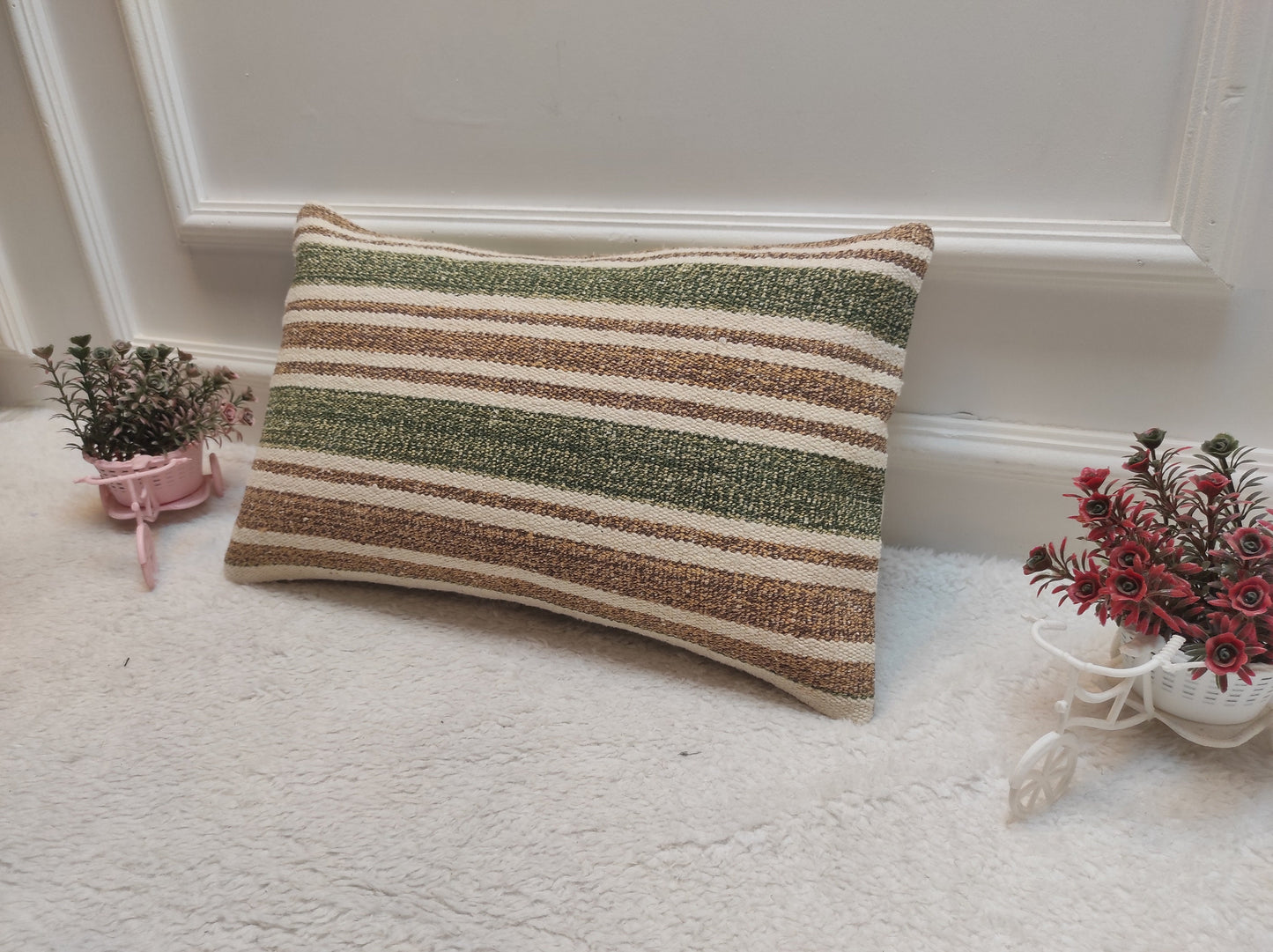 Handwoven Kilim Pillow Cover: Upcycled Tribal Rug, 12x20