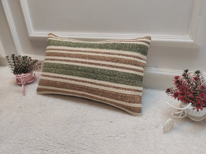 Handwoven Kilim Pillow Cover: Upcycled Tribal Rug, 12x20