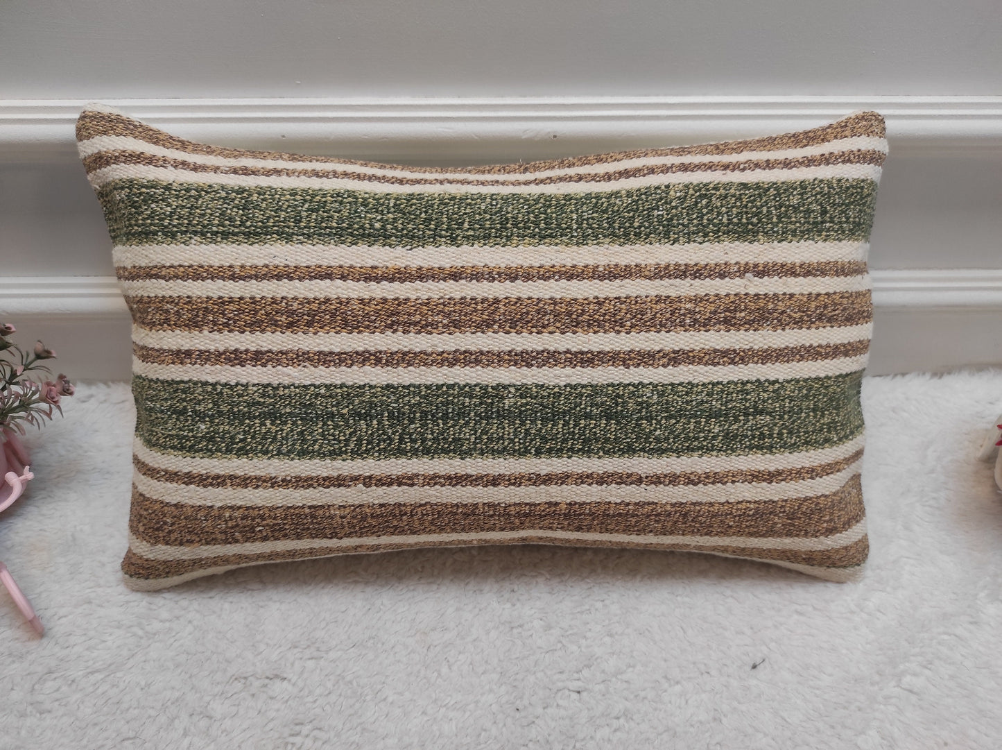 Handwoven Kilim Pillow Cover: Upcycled Tribal Rug, 12x20