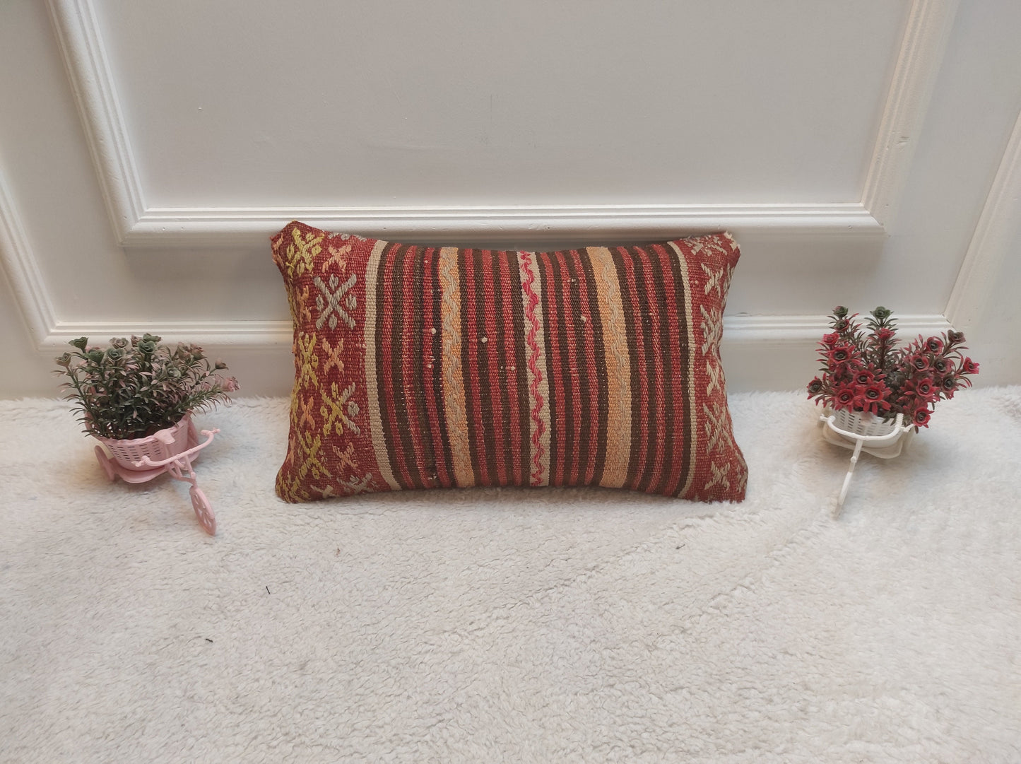 Handmade Kilim Pillow Cover: Upcycled Woven Rug, Rustic Ethnic Decor (12x20 in)