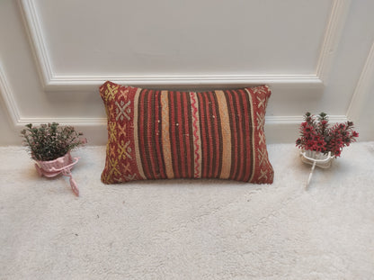 Handmade Kilim Pillow Cover: Upcycled Woven Rug, Rustic Ethnic Decor (12x20 in)