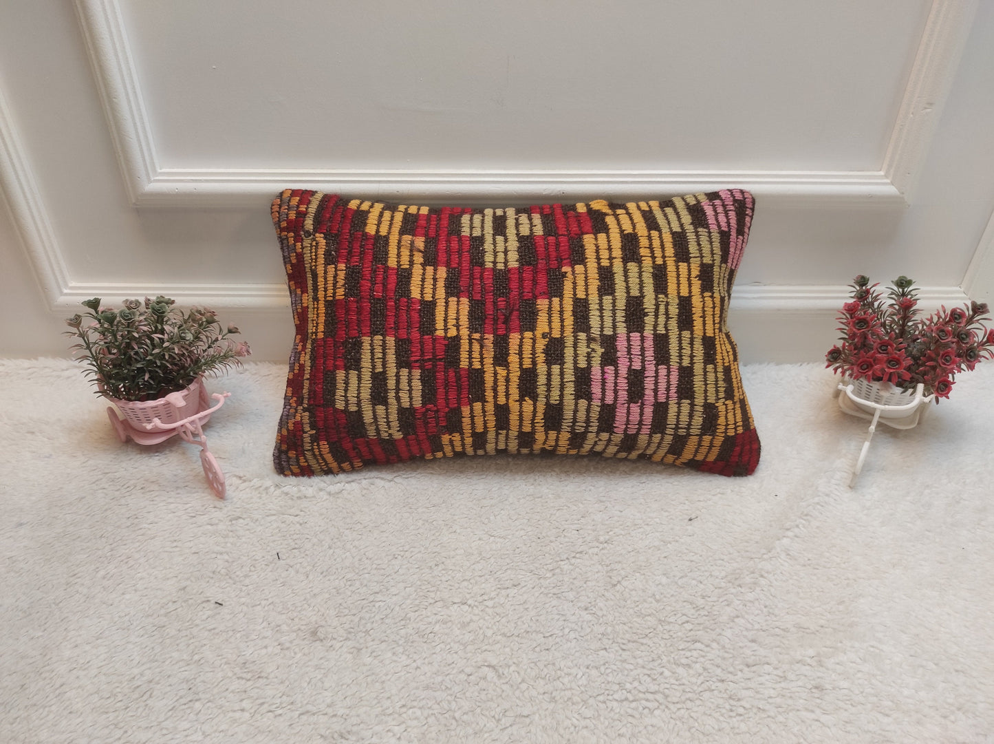 Handmade Kilim Lumbar Pillow Cover: Upcycled Turkish Rug, 12x20