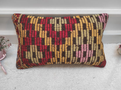 Handmade Kilim Lumbar Pillow Cover: Upcycled Turkish Rug, 12x20