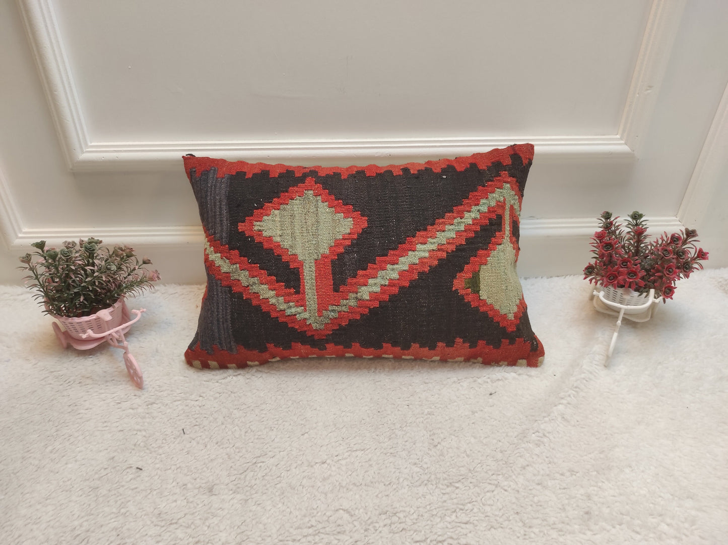 Handmade Kilim Pillow Cover: Upcycled Turkish Woven Rug, 12x20