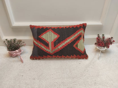 Handmade Kilim Pillow Cover: Upcycled Turkish Woven Rug, 12x20