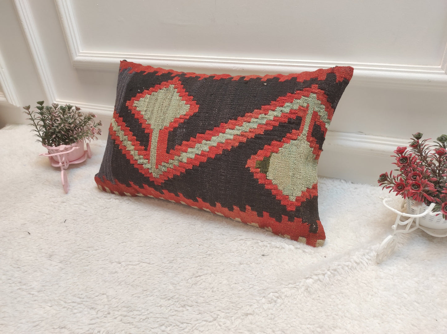 Handmade Kilim Pillow Cover: Upcycled Turkish Woven Rug, 12x20