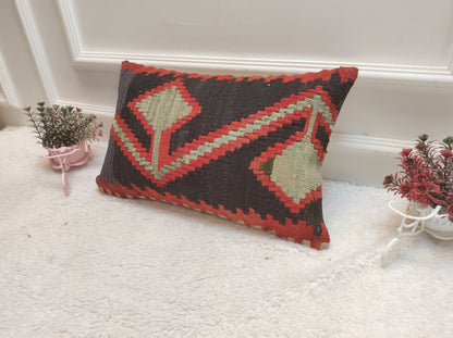 Handmade Kilim Pillow Cover: Upcycled Turkish Woven Rug, 12x20
