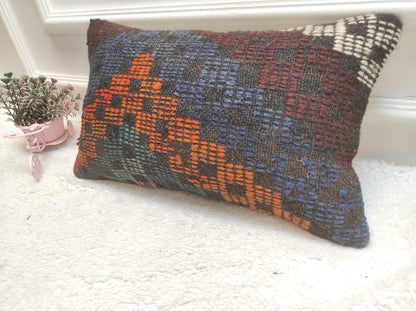 Handwoven Kilim Lumbar Pillow Cover: Bohemian Accent Pillow (30x50cm)