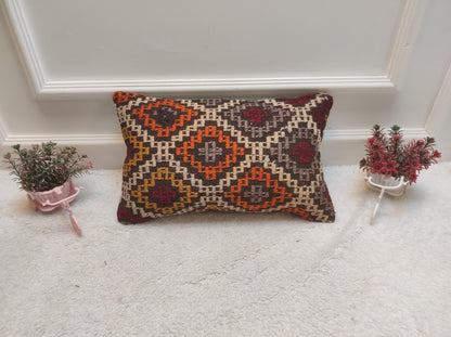 Handmade Kilim Lumbar Pillow Cover: Bohemian Woven Accent (12x20 in)