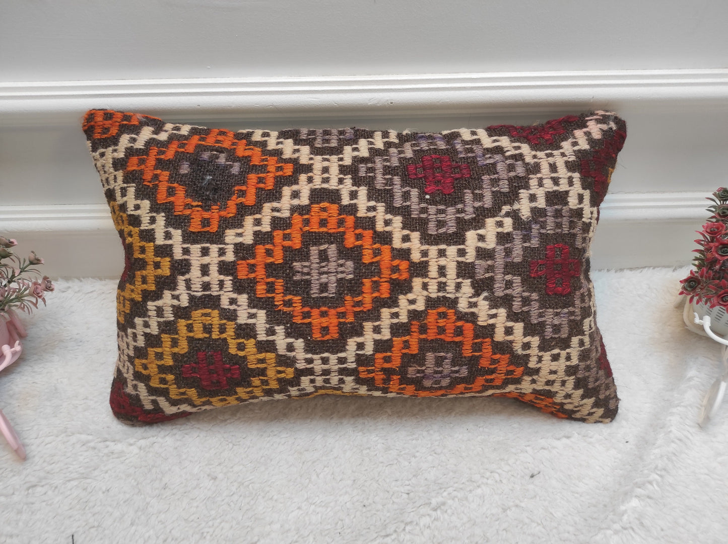 Handmade Kilim Lumbar Pillow Cover: Bohemian Woven Accent (12x20 in)