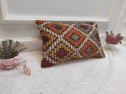 Handmade Kilim Lumbar Pillow Cover: Bohemian Woven Accent (12x20 in)