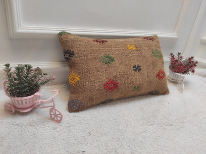 Handmade Kilim Pillow Cover: Upcycled Turkish Wool, 12x20 inch