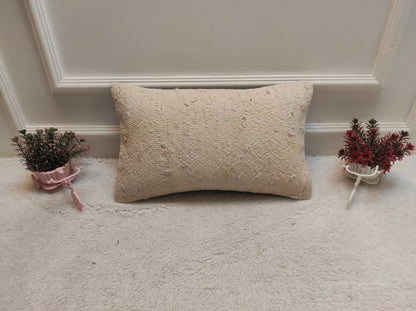 Handmade Kilim Pillow Cover: Upcycled Woven Rug, White (12x20 inc.)