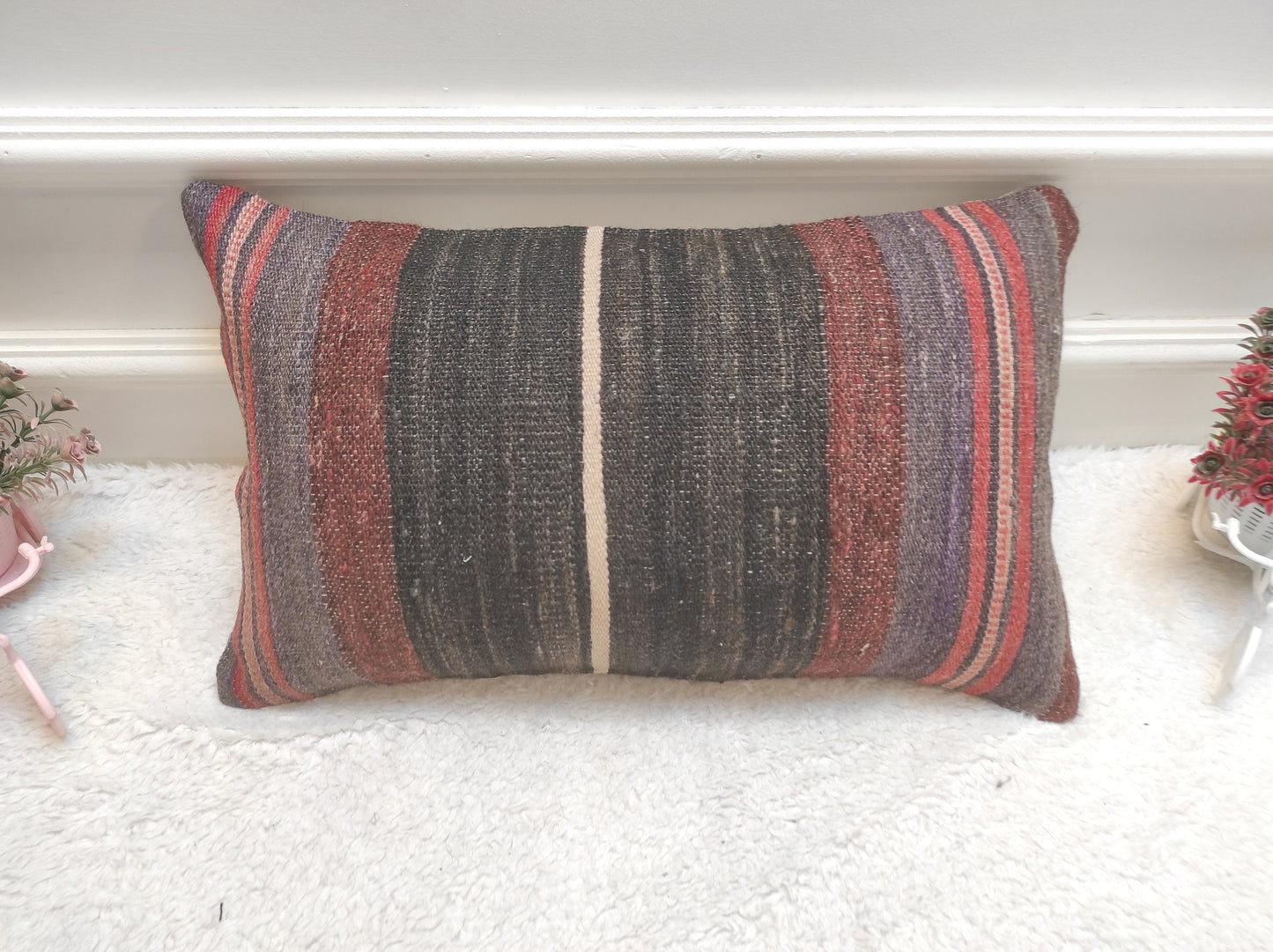 Handmade Kilim Pillow Cover: Upcycled Woven Rug, 12x20