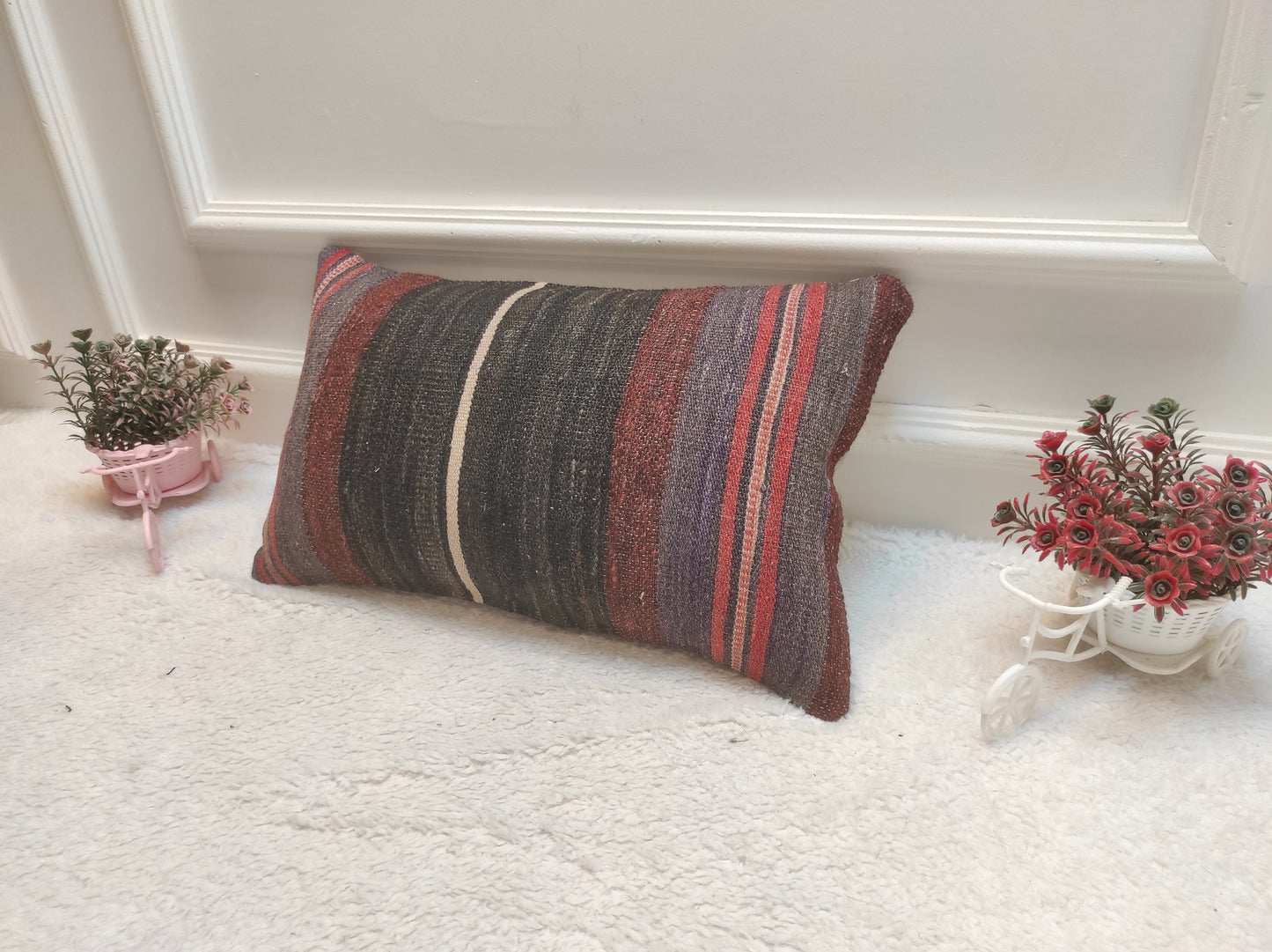 Handmade Kilim Pillow Cover: Upcycled Woven Rug, 12x20
