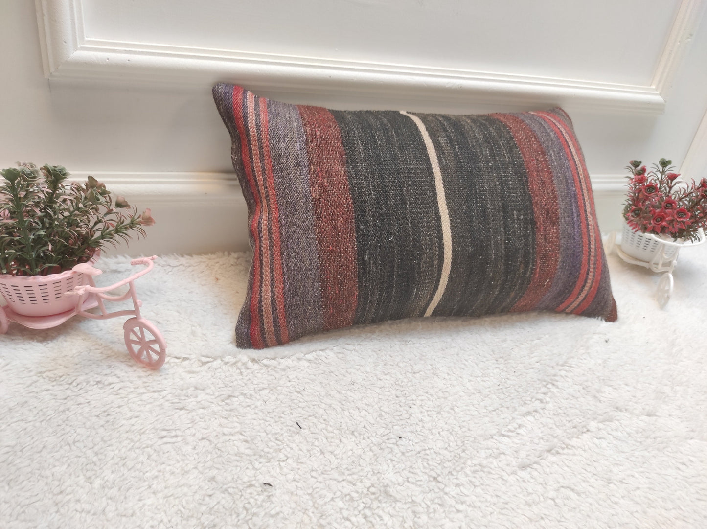 Handmade Kilim Pillow Cover: Upcycled Woven Rug, 12x20