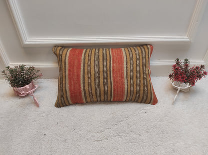 Handmade Kilim Pillow Cover: Upcycled Turkish Rug, 12x20