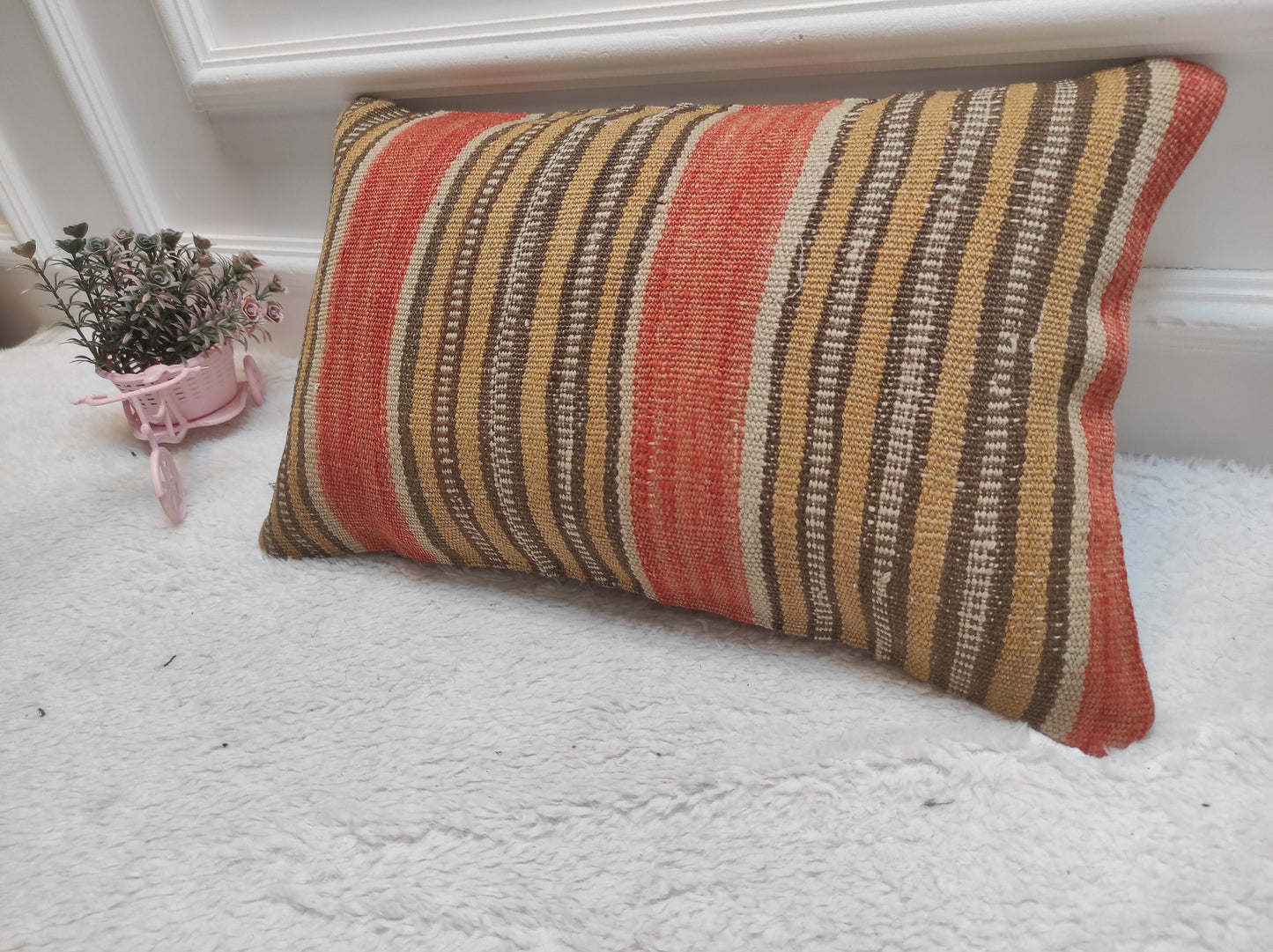 Handmade Kilim Pillow Cover: Upcycled Turkish Rug, 12x20