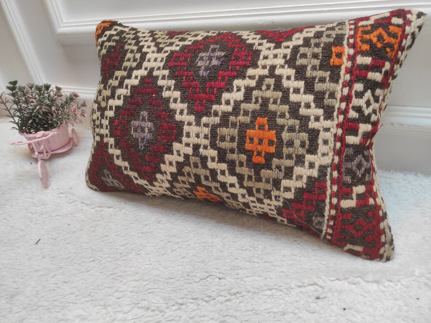 Handwoven Kilim Lumbar Pillow Cover: Antique Bohemian Accent (12x20 in)