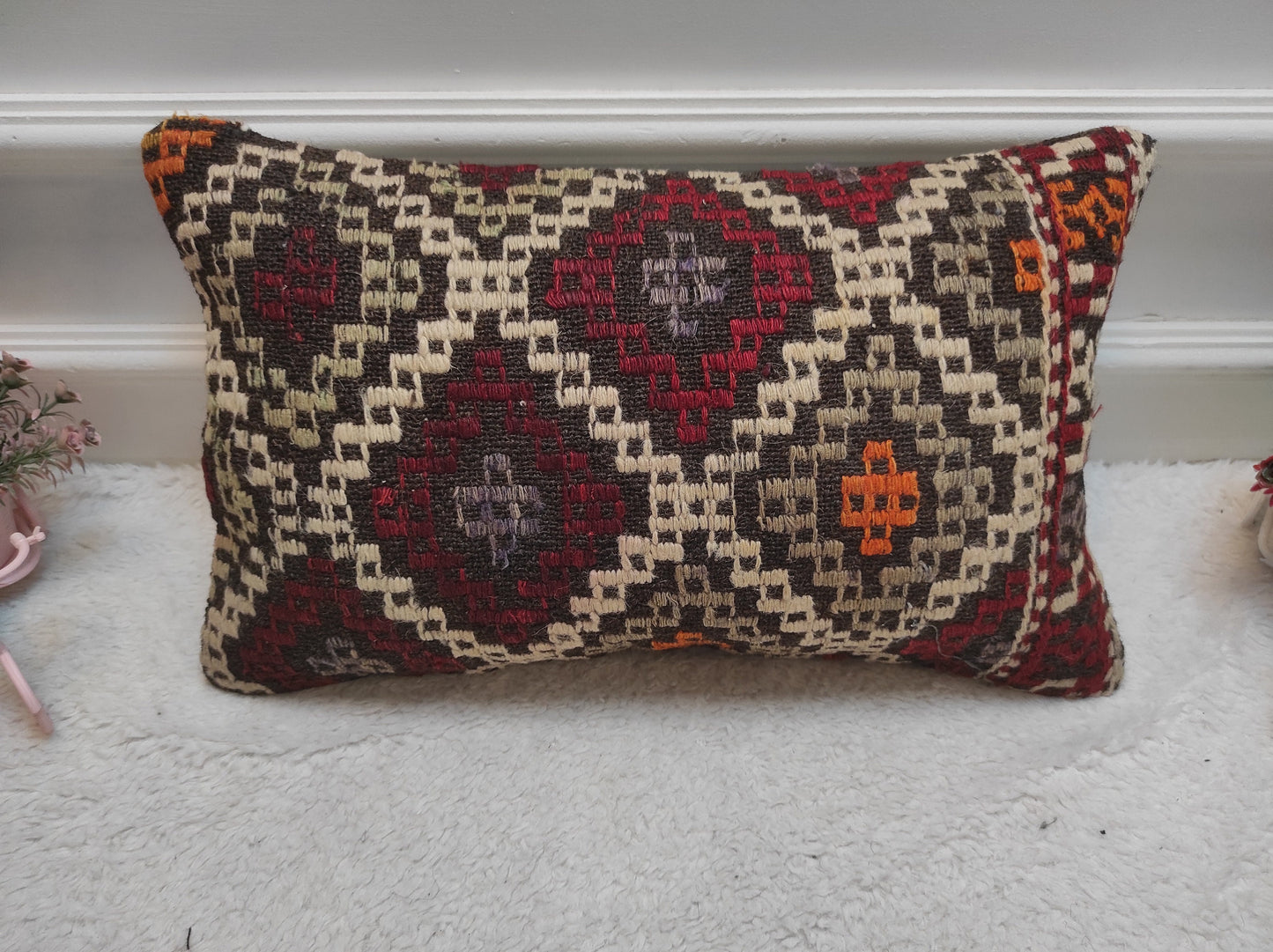 Handwoven Kilim Lumbar Pillow Cover: Antique Bohemian Accent (12x20 in)