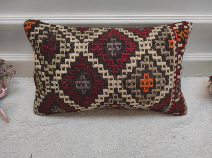 Handwoven Kilim Lumbar Pillow Cover: Antique Bohemian Accent (12x20 in)