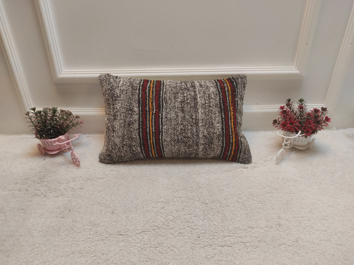 Handmade Kilim Pillow Cover: Upcycled Woven Rug, Rustic Ethnic Decor (12x20 inc)