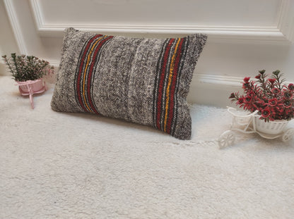Handmade Kilim Pillow Cover: Upcycled Woven Rug, Rustic Ethnic Decor (12x20 inc)