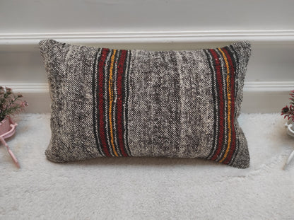 Handmade Kilim Pillow Cover: Upcycled Woven Rug, Rustic Ethnic Decor (12x20 inc)