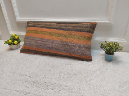 Handmade Kilim Pillow Cover: Upcycled Woven Rug, Orange Tribal Design (30x60 cm)