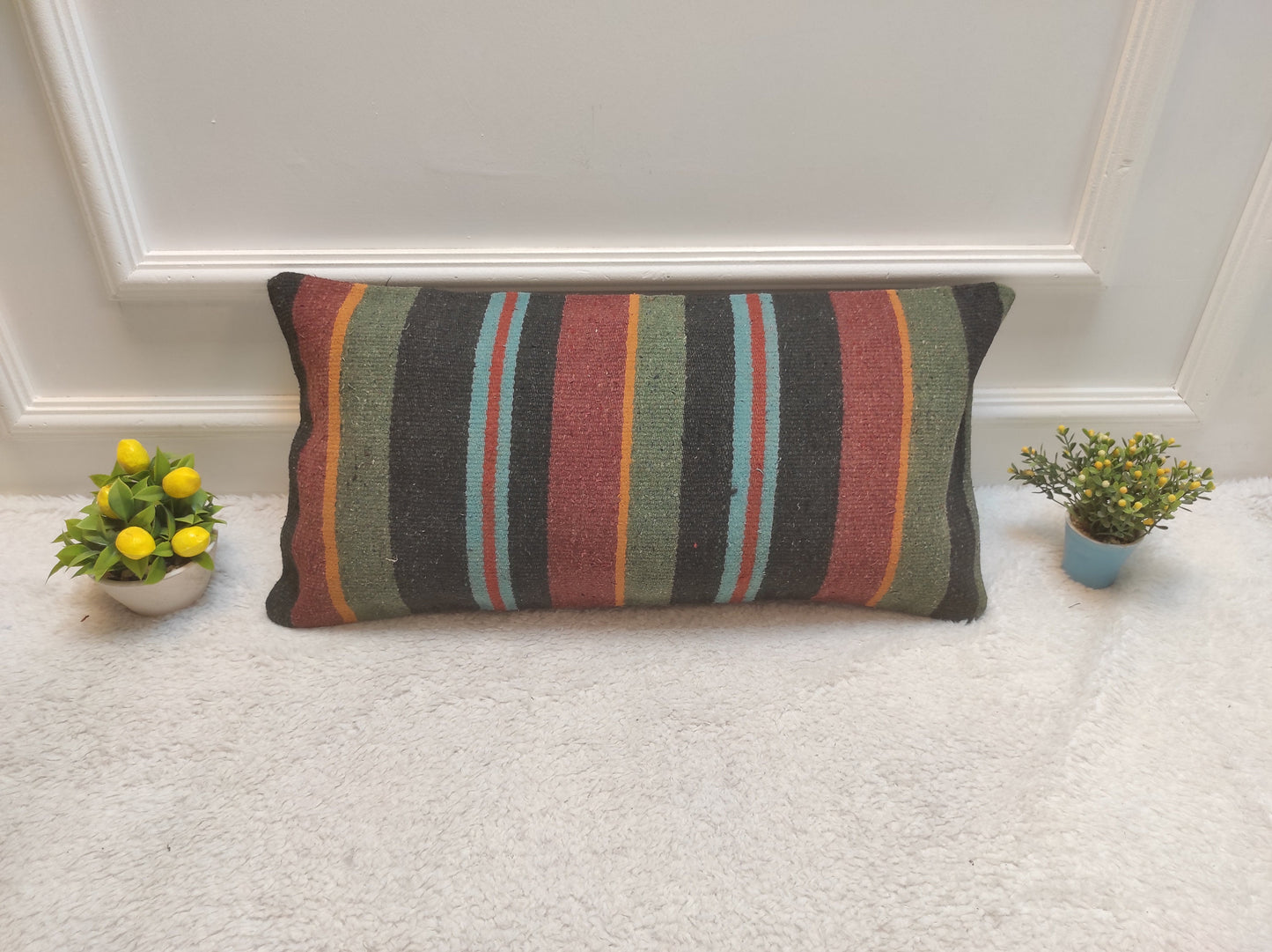 Handwoven Kilim Lumbar Pillow: Rustic Tribal Cover (12x24 in)