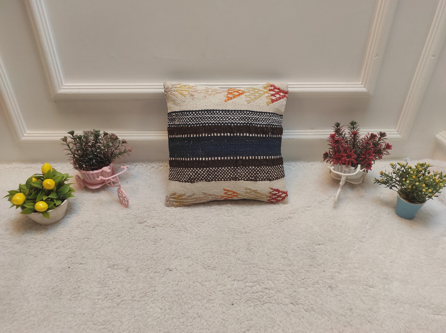 Handwoven Kilim Pillow Cover: Upcycled Tribal Rug, 12x12 inch