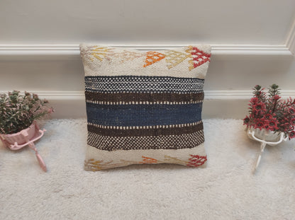 Handwoven Kilim Pillow Cover: Upcycled Tribal Rug, 12x12 inch