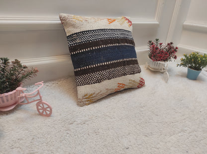 Handwoven Kilim Pillow Cover: Upcycled Tribal Rug, 12x12 inch