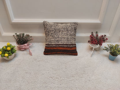 Handwoven Kilim Pillow Cover: Bohemian Rug Pillow, 12x12 inch