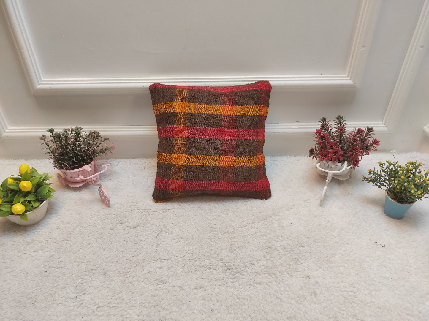 Handmade Kilim Pillow Cover: Upcycled Woven Rug, Bohemian Decor (12x12 inch)