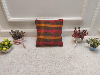 Handmade Kilim Pillow Cover: Upcycled Woven Rug, Bohemian Decor (12x12 inch)