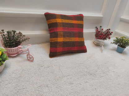 Handmade Kilim Pillow Cover: Upcycled Woven Rug, Bohemian Decor (12x12 inch)