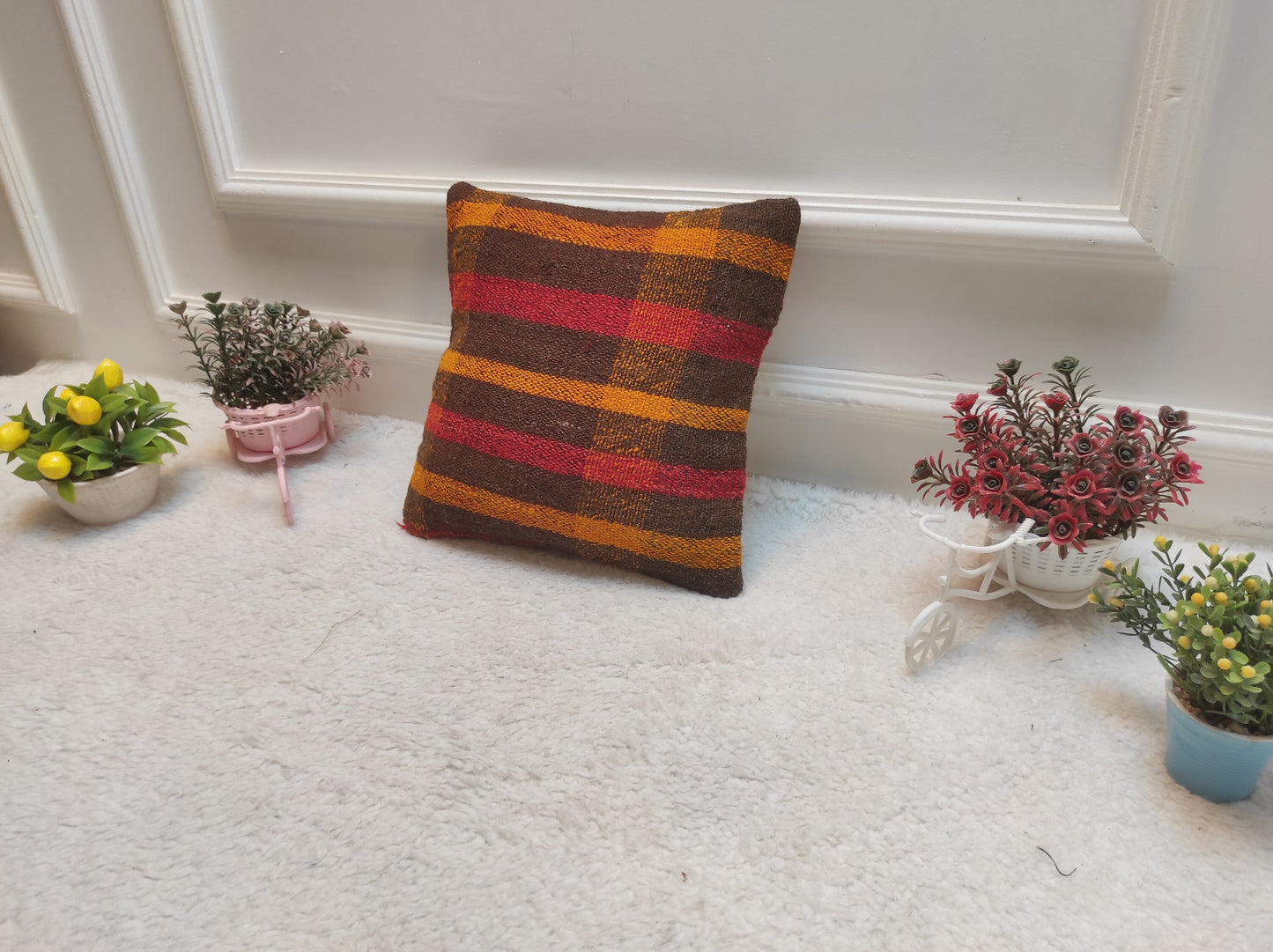 Handmade Kilim Pillow Cover: Upcycled Woven Rug, Rustic Ethnic Decor 12x12 inch