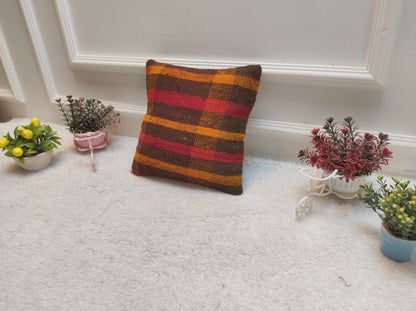 Handmade Kilim Pillow Cover: Upcycled Woven Rug, Rustic Ethnic Decor 12x12 inch