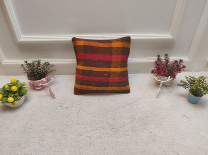 Handmade Kilim Pillow Cover: Upcycled Woven Rug, Rustic Ethnic Decor 12x12 inch