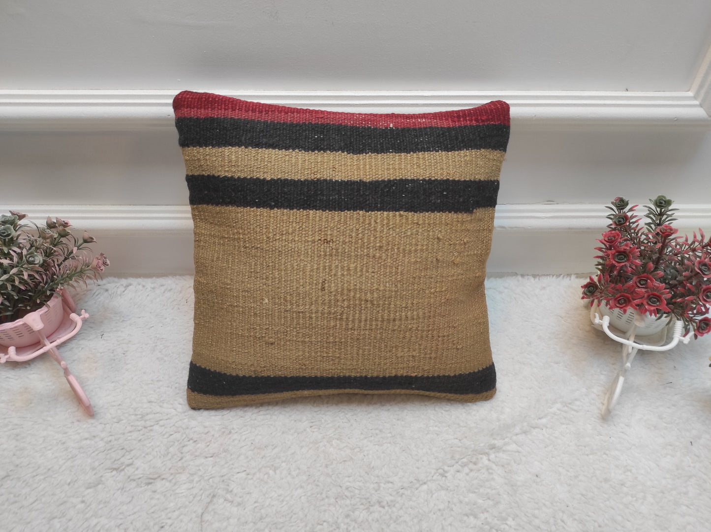Handmade Kilim Pillow Cover: Upcycled Anatolian Rug, 12x12 inch