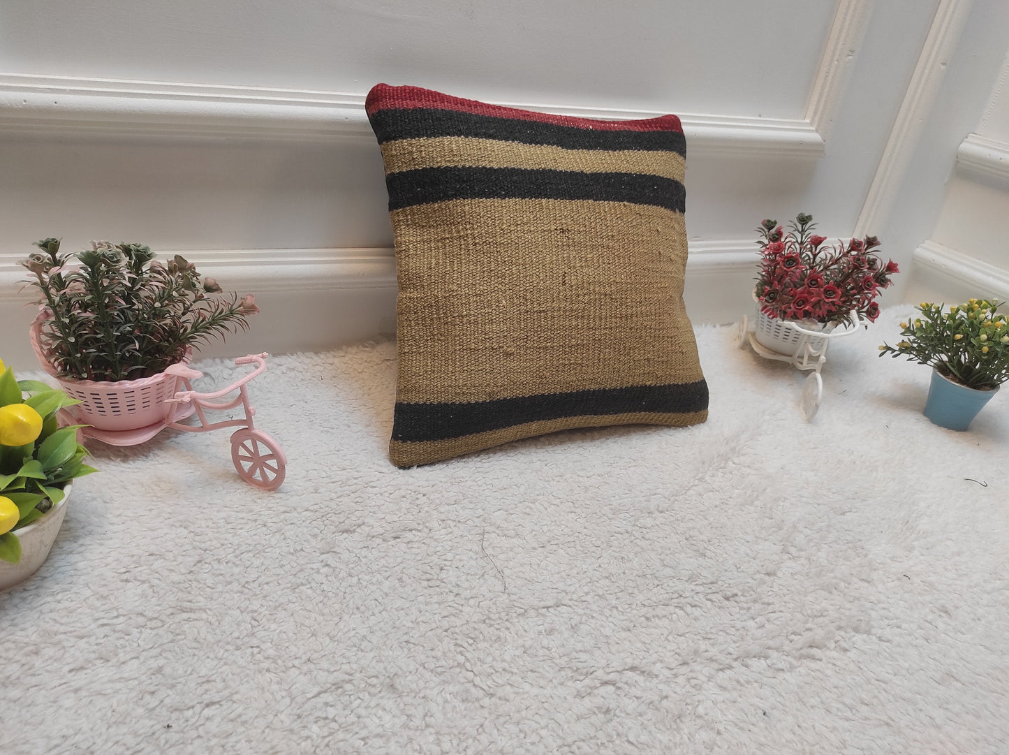 Handmade Kilim Pillow Cover: Upcycled Anatolian Rug, 12x12 inch