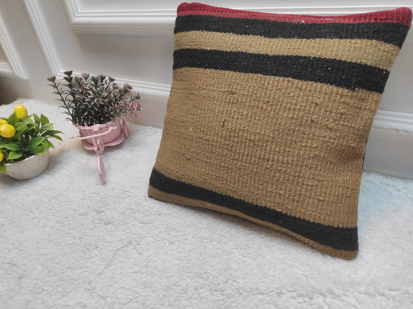 Handmade Kilim Pillow Cover: Upcycled Anatolian Rug, 12x12 inch