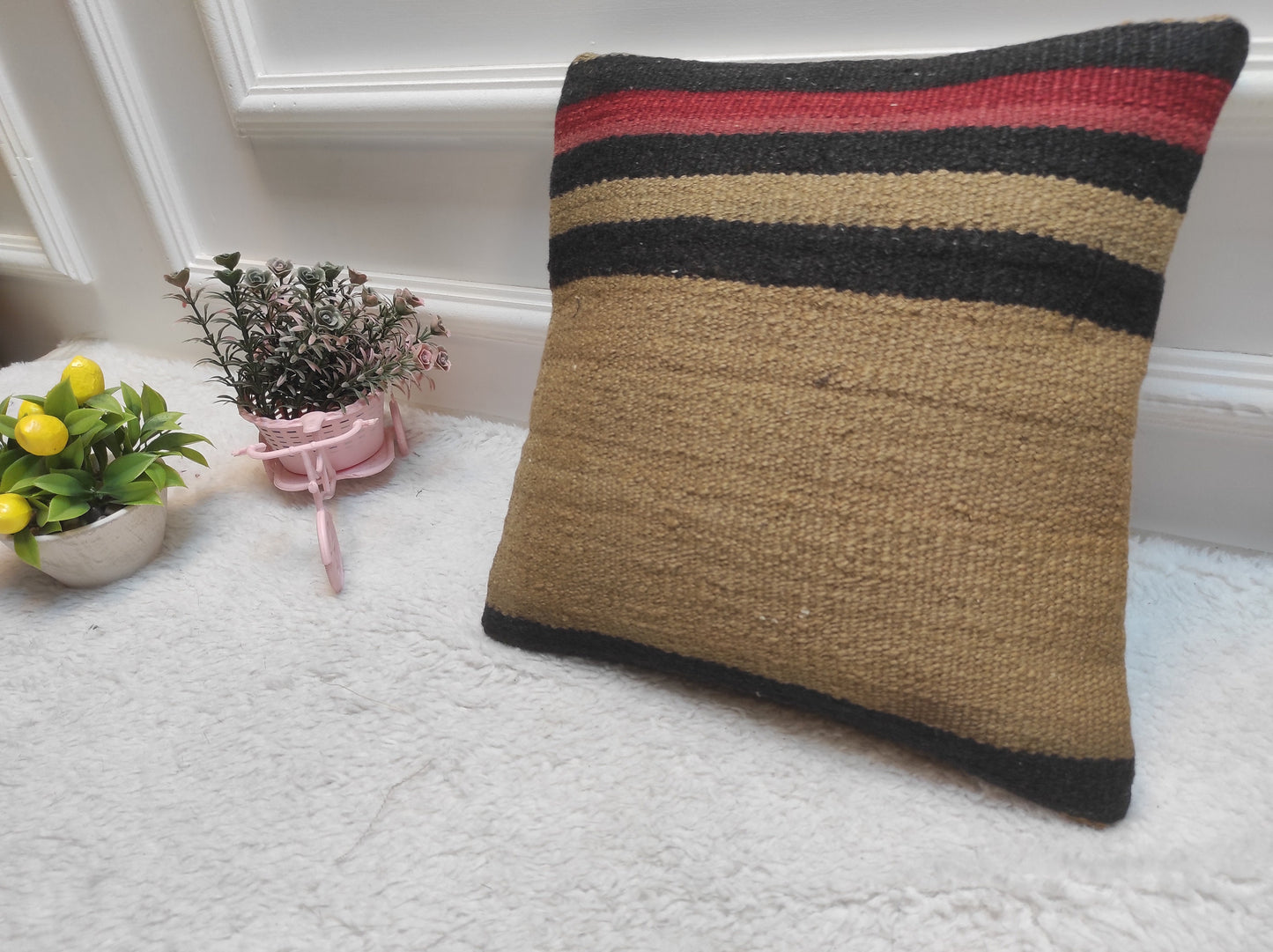 Handmade Kilim Pillow Cover: Upcycled Turkish Woven Rug, 12x12
